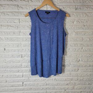 Alfani Women's Plus Size 0X Sleeveless Blouse Blue White Geometric GEO76E